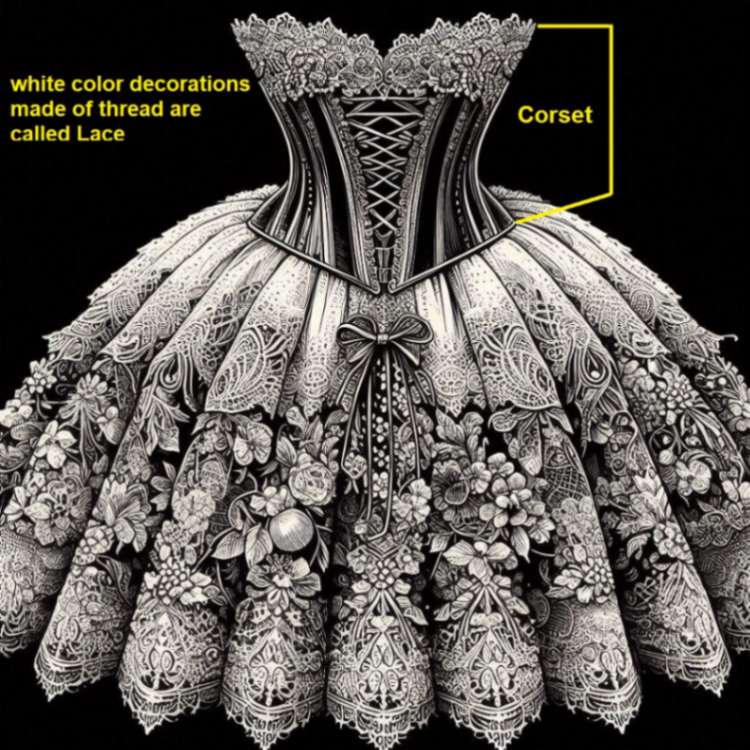 Detail of a corset with lace, worn during a Big Celebration by the Revolutionary government in the Reign of Terror